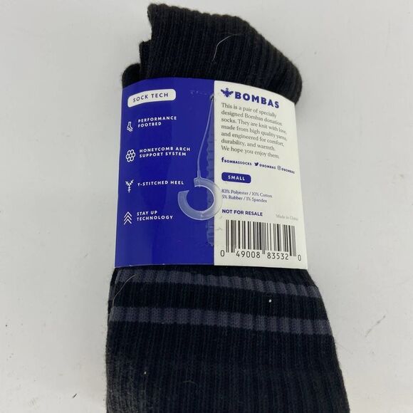 Bombas Black Crew Sock Small New - Picture 2 of 2